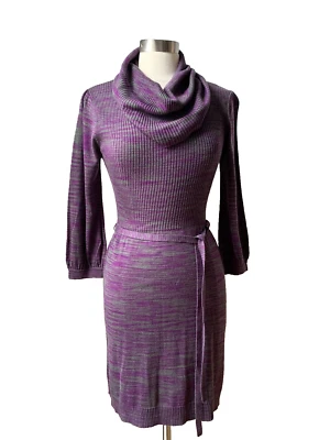 Вязаный свитер платье Alyx ограниченного фиолетовый зеленый Sz S/M 3/4 рукава капот шеи EUC - Изображение 1 из 4