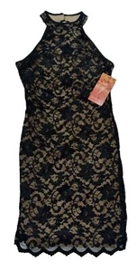 Smaragd Eisbecher schwarz Kleid Damen groß Neckholder Spitze Illusion Fit Flare Party neu - Bild 1 von 8