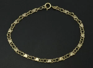 10k Yellow Solid Gold Mirrored Heart Link Chain Charm Bracelet 7'' - 8'' - Picture 1 of 4