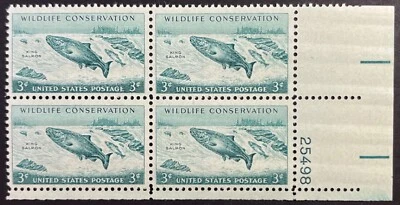 U.S. Scott #1079, P.B. of 4, Wildlife Conservation, King Salmon Issue, F-VF, MNH - Image 1 of 2