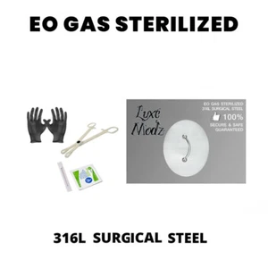 Sterilized Piercing Kit Surgical Steel Barbell Ring 16G Forceps Needle Gloves - Picture 1 of 5