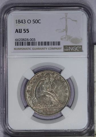 1843-O Liberty Seated Half Dollar 50c NGC AU55 WB-13 Cover