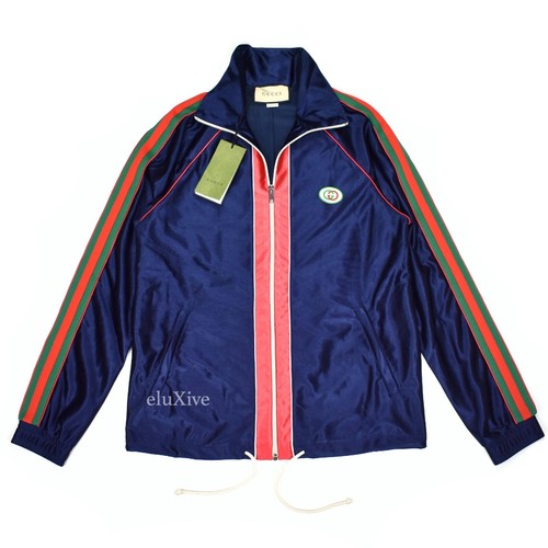 Gucci Navy Web Stripe Maglia Tecnica Track Jacket Uomo M AUTENTICA Nuova con etichette $1 6k