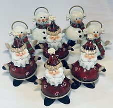Tin Metal Santa & Snowman Figurines Stand Alone Centerpieces Lot of 8 (4/4) VTG
