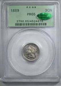 1889 Proof Three Cent Nickel 3CN PCGS PF65 CAC OGH - Picture 1 of 5