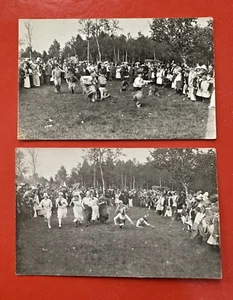 TWO 1904-18 ANTIQUE UNUSED  RPPC POSTCARDS~ SACK & FOOT RACES SUMMER PICNIC - Picture 1 of 10