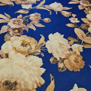 Blue Floral Viscose Material Soft Costume Craft Dress Fabric 58" By Meter - Picture 1 of 3