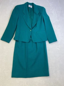 VTG Pendleton Skirt Blazer Set Women's Petites 8 Top 6 Bottom Green Retro - Picture 1 of 16