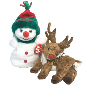 Lote de 2 Bebés Beanie de Navidad 2000 Snowgirl y 2000 Roxie el Reno RETIRADO - Imagen 1 de 5
