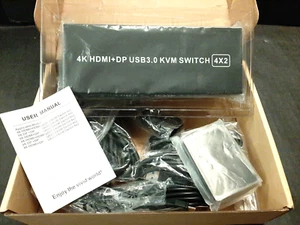4K 60Hz Displayport+HDMI Dual Monitor KVM Switch 4 PCs, USB 3.0 KVM Switch 4x2 - Photo 1/11