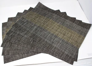 Plastic weave metallic look set of 6 placemats 13 by 19 in reversible - Picture 1 of 3