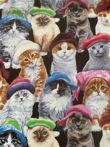 COLORFUL CATS IN HATS NOVELTY PRINT 100% COTTON FABRIC KEITH KIMBERLIN 1 Yard - Picture 1 of 3