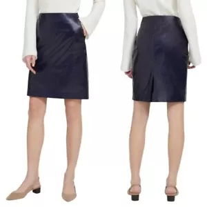 NWT Theory Lamb Leather Pencil Skirt Navy Ocean Varnished Size 6 Retail $795 - Picture 1 of 11
