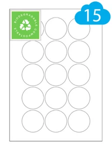 Etichette biodegradabili rotonde 51 mm - 15 adesivi stampante compostabili per foglio A4 - Foto 1 di 1