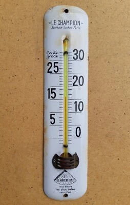 Thermomètre émaillé publicitaire Engrais agricole Le CHAMPION Bordeaux & Loches - Photo 1/4