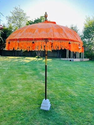 ORANGE PARASOL Bali Handmade Sun Parasol Hardwood Garden Umbrella Orange and Gold