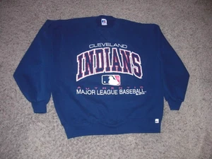 Vintage 90s CLEVELAND INDIANS blue made USA Russell Athletic Sweatshirt XL - Picture 1 of 5