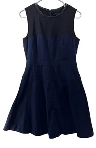 J. Crew Damen Größe 6 Colorblock Kleid Kunstleder Zierleiste marineblau schwarz - Bild 1 von 5