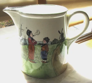 Vtg ZELL Baden M2 Dutch Scene Father Son Holland Windmill 6" Pitcher Hand Paint - Picture 1 of 5