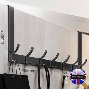 7 Hooks Over The Door Hook Hanger Coat Jacket Rack for Clothes Hat Towel UK - Picture 1 of 5