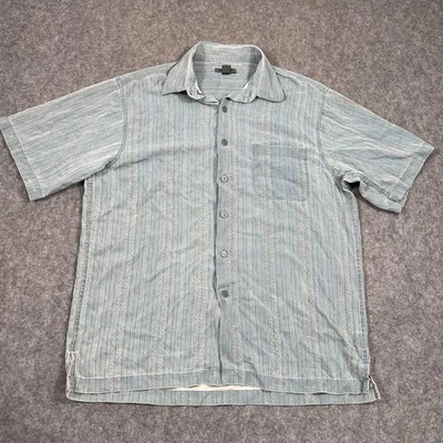 Camisa para hombre Johnston & Murphy azul seda bordada con botones talla grande Foto 1 de 4