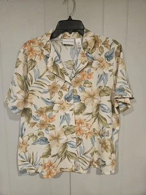 Alfred Dunner Blouse Women's 16 Tropical Floral Print Button Front Short Sleeve - Image 1 of 4