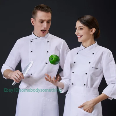Womens Mens Waterproof Chef Coat Long Sleeve Kitchen Work Jacket Clothes Unisex - Image 1 of 4