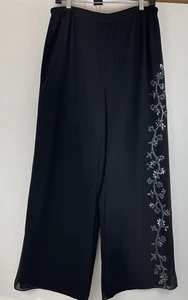 R&M RICHARDS Size 14 Black Split Skirt Overlay Flowing Dress Pants Sheer Sequins - Picture 1 of 9