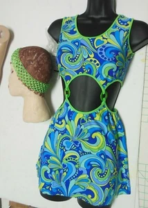 Spandex Mini dress with cutouts 60's Retro Groovy Lime Blues child/ladies - Picture 1 of 6