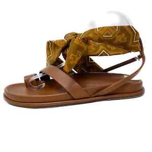 Tamara Mellon Oasis Sandal in Terracotta Brown Leather & Silk Ankle Wrap size 37