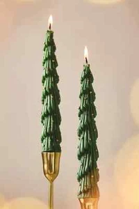 Juego de 2 velas cónicas de árbol Anthropologie verde vacaciones de Navidad NUEVO - Imagen 1 de 3