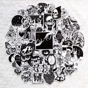 50pc - 2"x2" Gothic Grunge Black & White Sticker Pack - Journaling, Scrapbooking - Picture 1 of 3