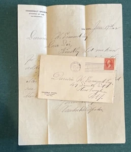 1902 Portada y Carta Vanderbilt Spader Abogado 235 Broadway Nueva York NY - Imagen 1 de 7