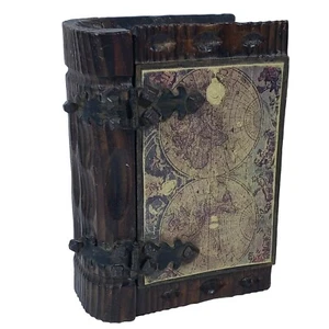 Geschnitzte Holz alte Weltkarte Vintage Schmuck/Bibel Buch Box geschnitzt Made in Spain - Bild 1 von 13