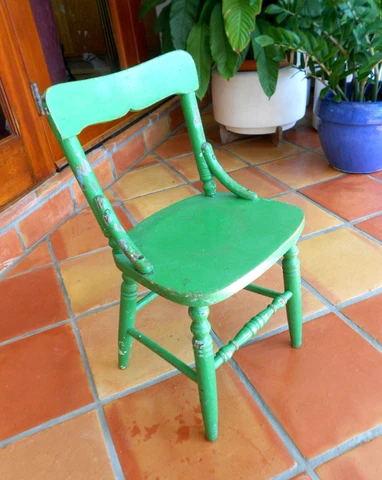 Vintage Solid Oak Wood Children Green Painted Chair.  See all Pictures! Cover
