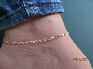 Anklet, Sterling silver 92.5 and 14K Gold mix, Length 9"-10" (9434) - Picture 1 of 4