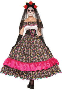 Day Of Dead Spanish Lady Costume Sugar Skull Printed Skirt Halloween Fancy Dress