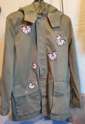 BUTTERFLY EMBROIDERY JACKET CECE by CYNTHIA STEFFE ARMY GREEN HOODED ANORAK SZ8  - Image 1 of 4
