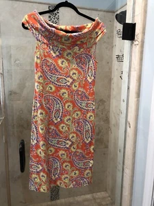RALPH LAUREN Hawaiian Dress S Small Paisley Fold Over Off Shoulder Stretch - Picture 1 of 7