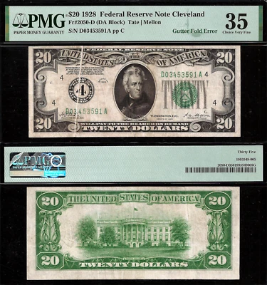 1928 $20 FRN Cleveland PMG 35 Rare Error - Gutter Fold Error - Gold on Demand - Image 1 of 3