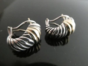 David Yurman Sterling Silver 925 & 14k Yellow Gold Shrimp Omega Style Earrings - Picture 1 of 6