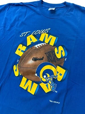 Vintage 1996 Advance Athletic Men’s Size XL St Louis Rams T Shirt Blue & Gold - Image 1 of 4