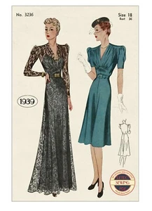 1930s Tea or Dinner Dress Vintage Sewing Pattern - Bust 36 - Picture 1 of 2
