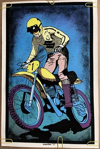 Original Vintage Poster Number One Motocross Dirtbike Rider Velvet Pin Up 1970 - Picture 1 of 7