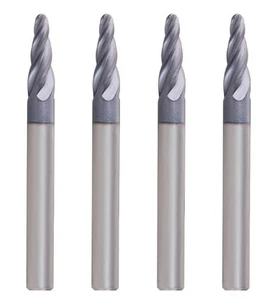 4PC 1/4" Carbide Endmill 4 Flute Ball 1/2'' Shank 5deg taper per side TiAlN - Picture 1 of 5