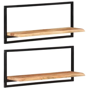 Wandregale Naturholz 80x25x35cm massiv Akazienholz & Stahl schwebend 2er Set - Bild 1 von 10