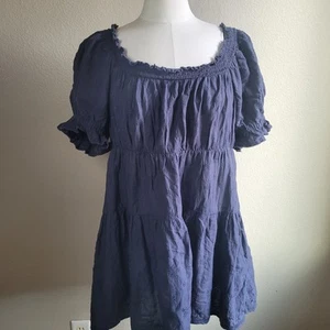 Old Navy Blue Eyelet Chambray Off Shoulder Mini Dress Short Sleeves Size XL - Picture 1 of 12