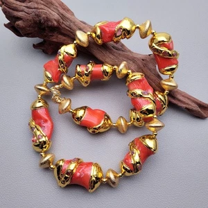 Orange Coral Tourmaline Rough Brushed Choker Necklace - Picture 1 of 8