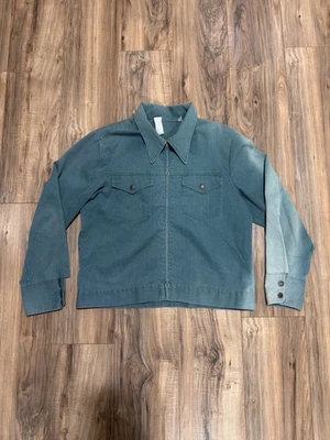 Chaqueta Grande Vintage Años 70 JC Penny Verde Sol Desteñida Pana Cremallera Frontal Foto 1 de 4
