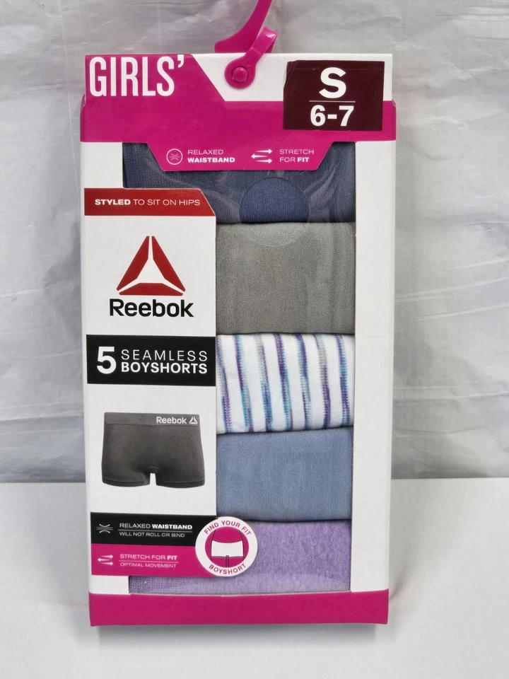 Reebok Girls Seamless 5 Pairs Multi Color Boyshort Panties Size Small 6-7